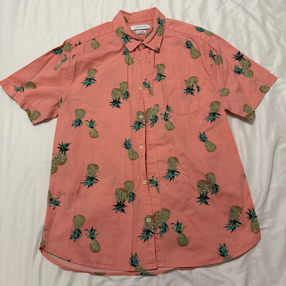 Urban Outfitters Pink Pineapple Print Button-Up Shirt